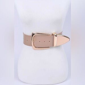Plus Size Nude & Gold Metal Elastic Adjustable Statement Belt